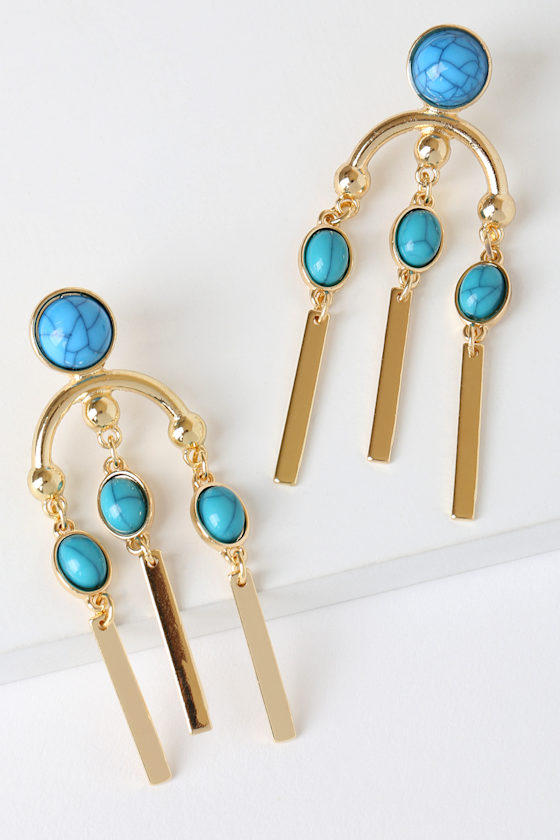 Arizona Sunset Gold and Blue Chandelier Earrings 1