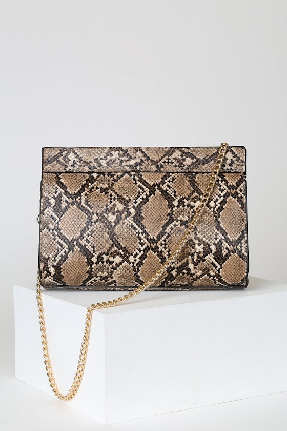 She's a Charmer Brown Snake Embossed Clutch 2