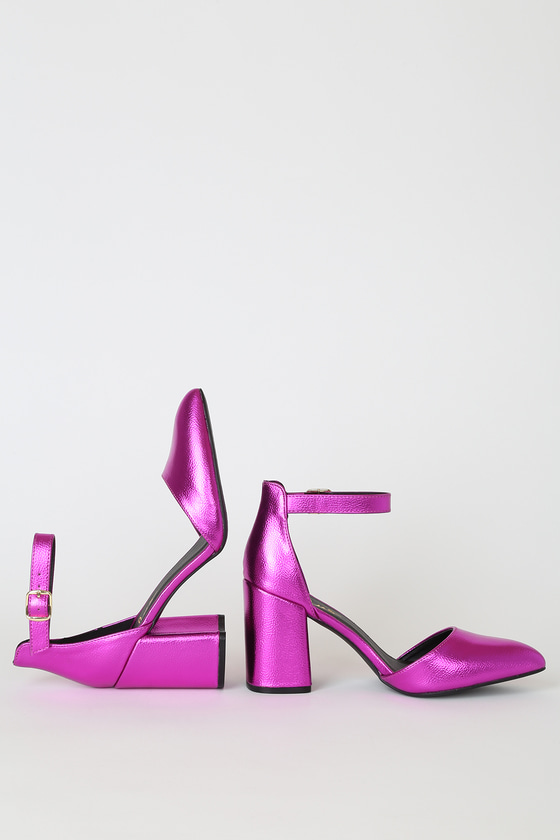 Pink Metallic Heels - Ankle Strap Heels 