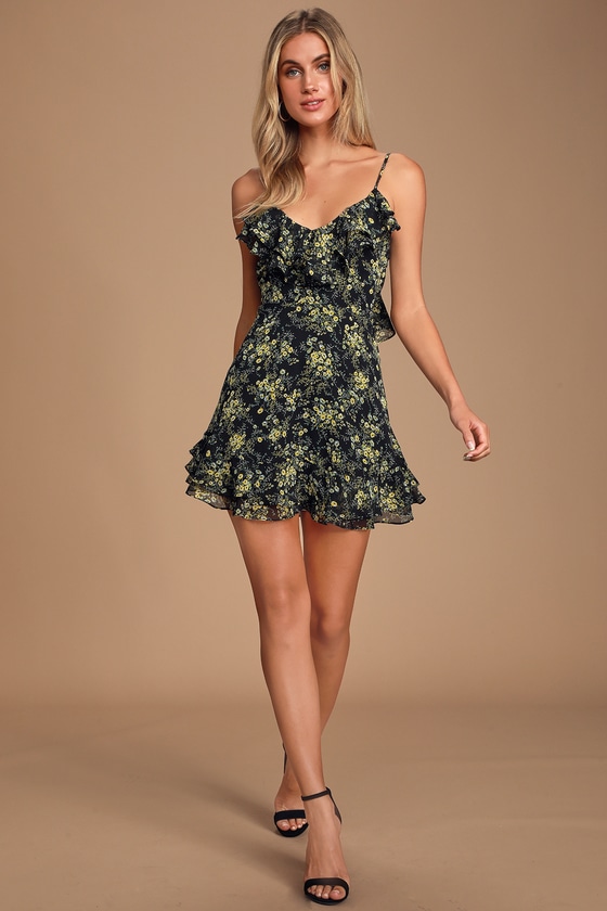 ruffle open back skater dress