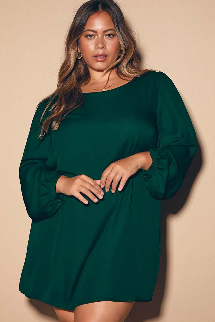 slim fit dress slacks Darla Long Sleeve Satin Dress Forest Green