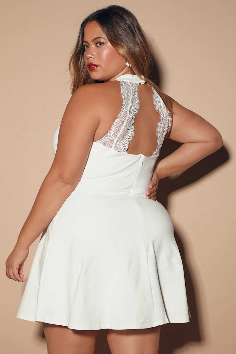 Chic White Dress - Skater Dress - Lace Dress - Halter Dress - Lulus