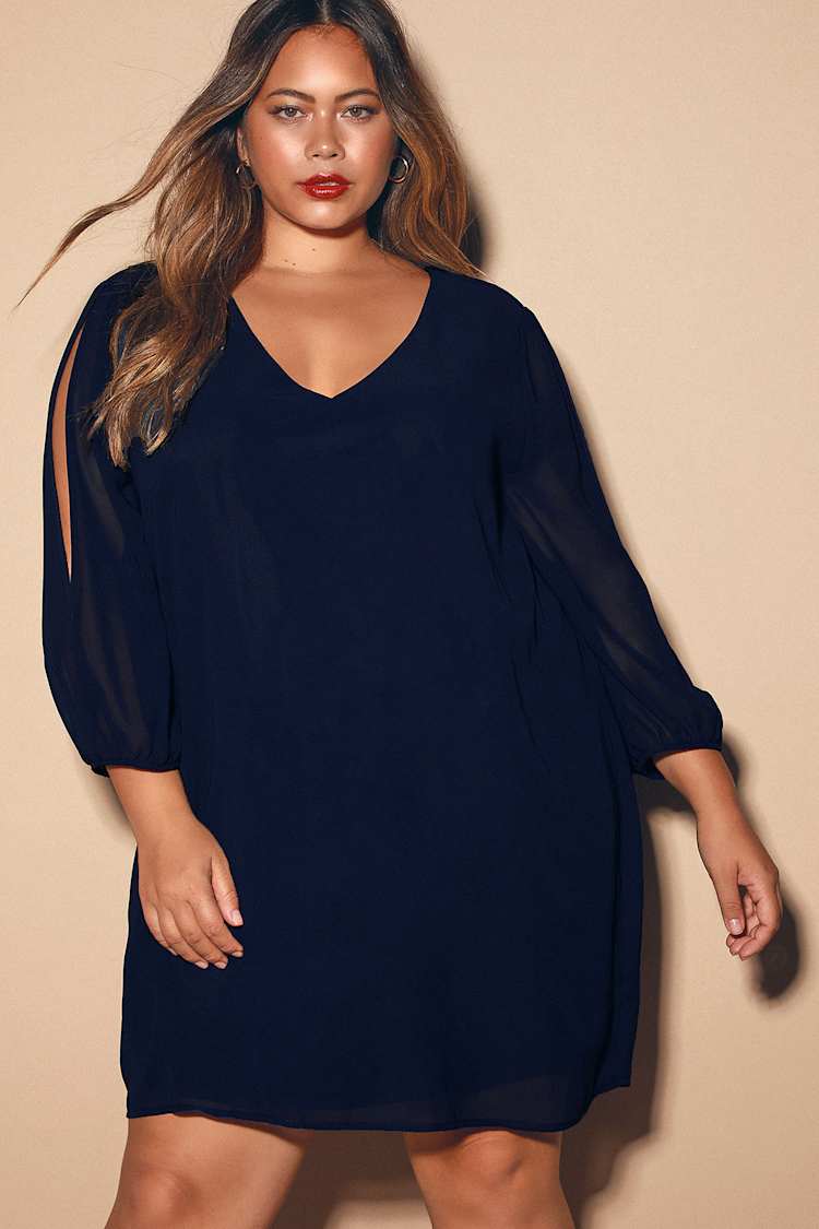 shifting dears navy blue long sleeve dress Shifting Dears Navy Blue Long Sleeve Dress