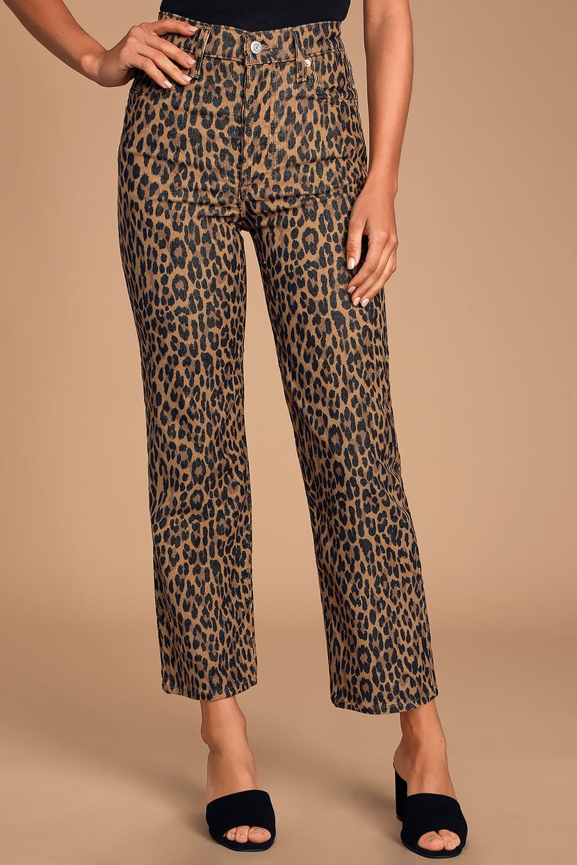 Levi's Ribcage Leopard Jeans - Cropped Corduroy Pants - Jeans - Lulus