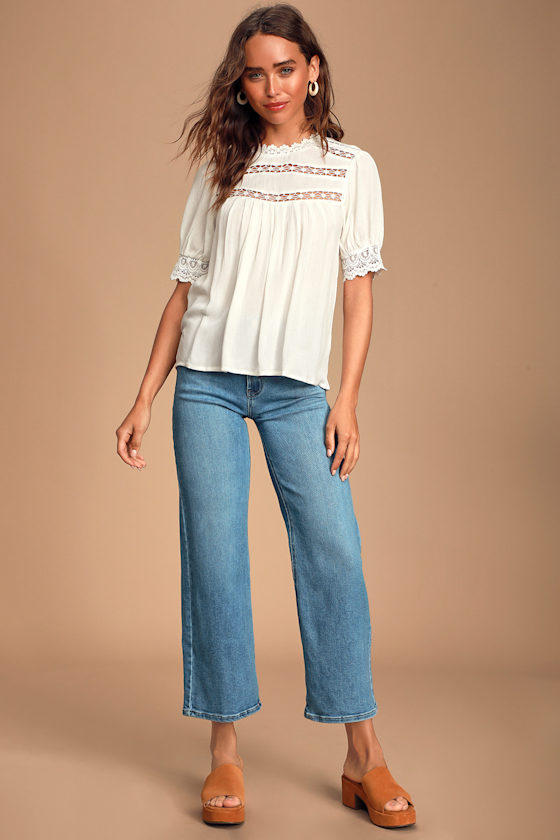 Always True White Crochet Lace Short Sleeve Top 1