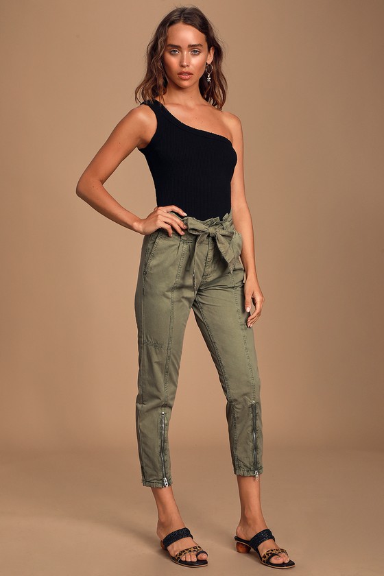 olive green paperbag pants