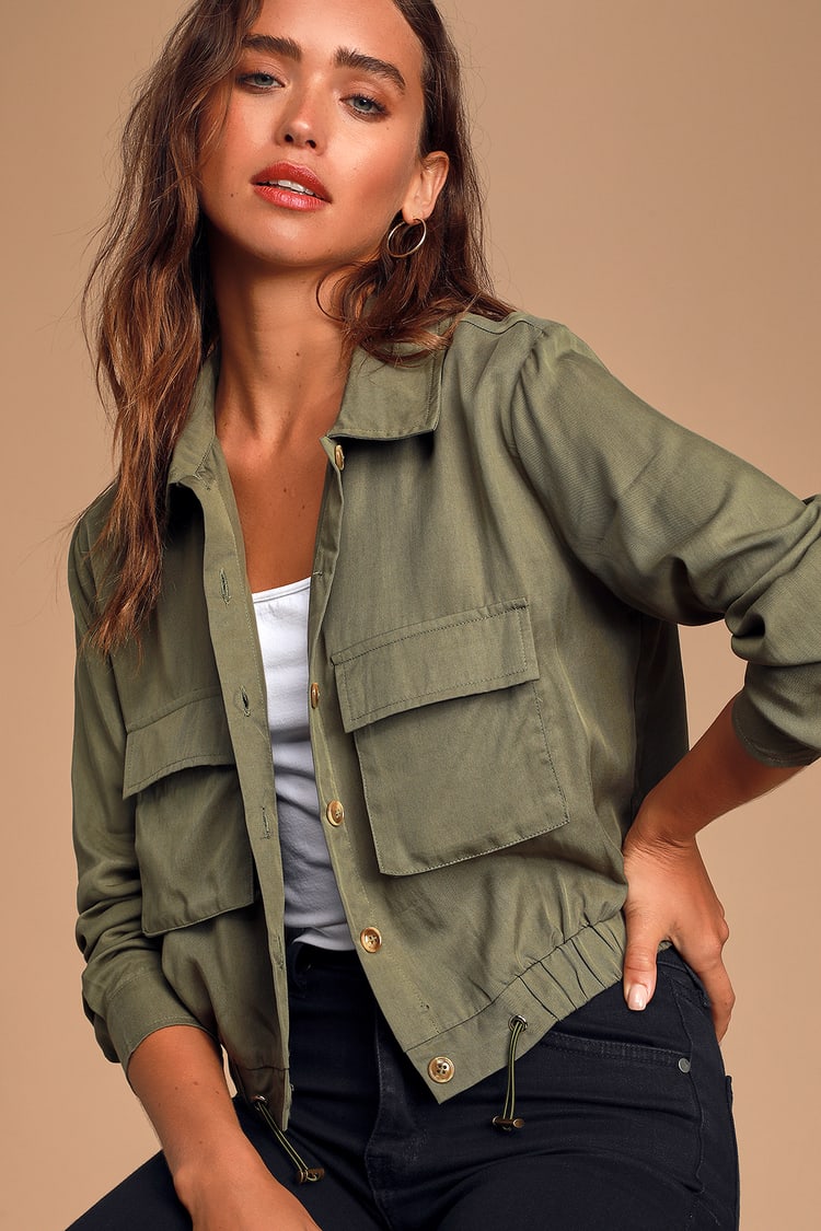 Cute Olive Green Jacket - Collared Coat - Utility Jacket - Lulus