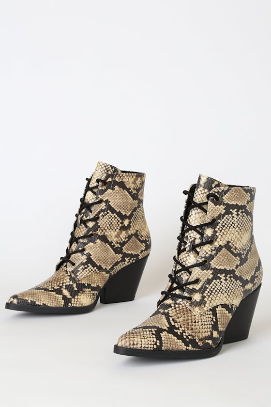 Beretta Beige and Black Snake Lace-Up Boots 1