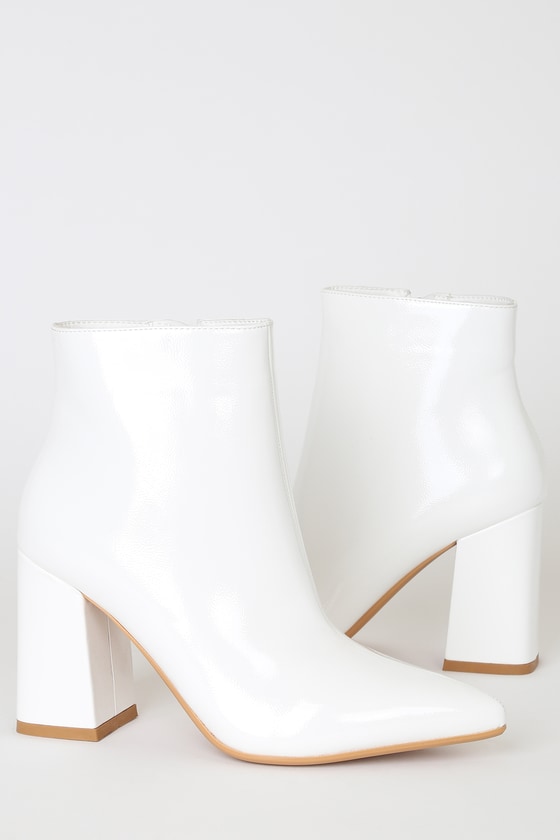 pointed white ankle boots