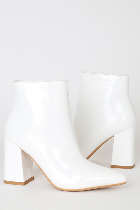 white pointed toe heel boots
