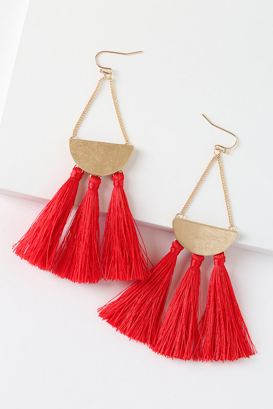 Arriba Red Tassel Earrings 3