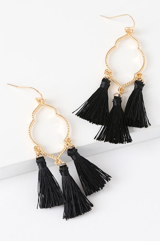 Mailie Black and Gold Tassel Earrings 4