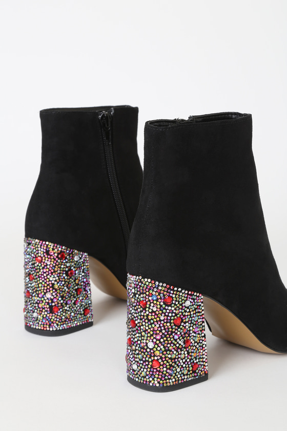 betsey johnson rhinestone boots black