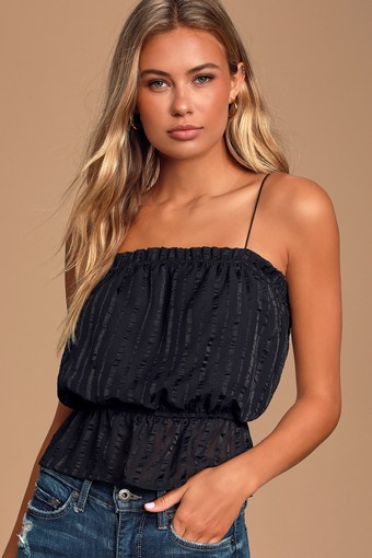 Hyde Black Striped Ruffled Crop Top