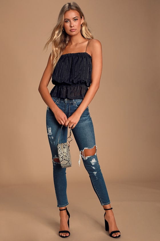Hyde Black Striped Ruffled Crop Top 2