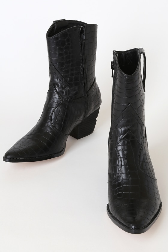 black croc western boots