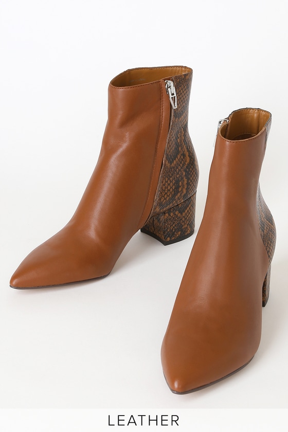 cognac leather ankle booties