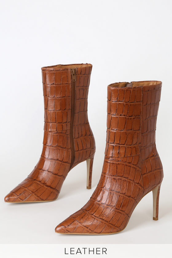 Dream Catcher Cognac Pointed-Toe High Heel Boots 1