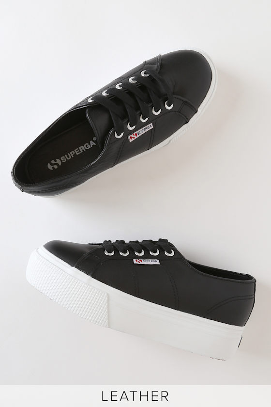 superga black leather platform sneakers
