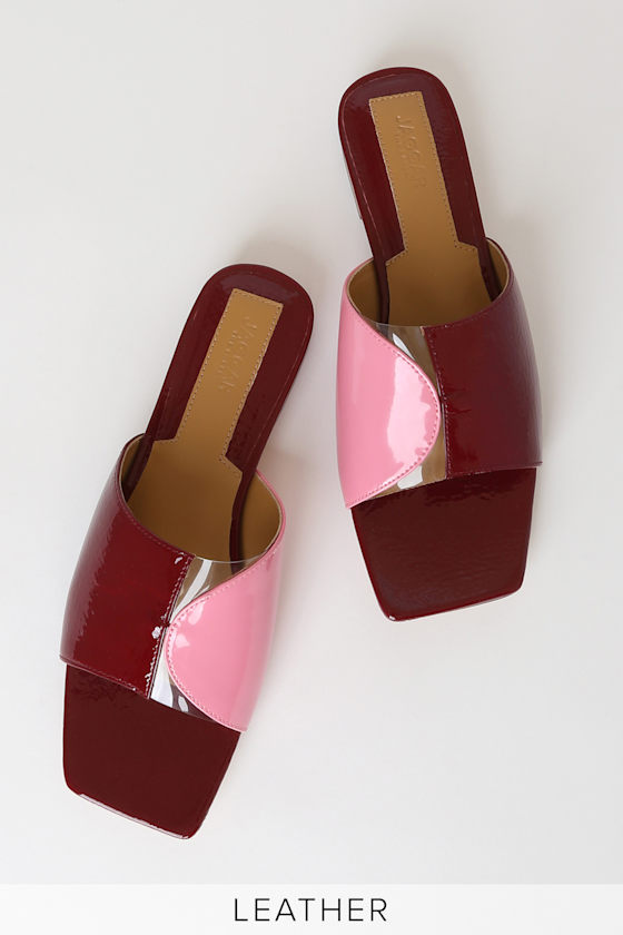 Geometric Rosewood Red Multi Patent Leather Slide Sandals 2