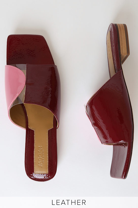Geometric Rosewood Red Multi Patent Leather Slide Sandals 1