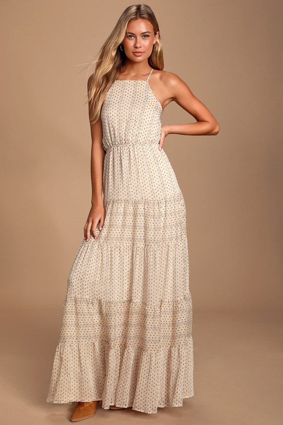 Cream chiffon maxi best sale dress