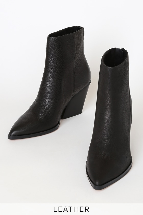 pointed toe black leather booties