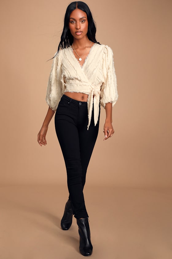 Nicolina Cream Cropped Wrap Top 1