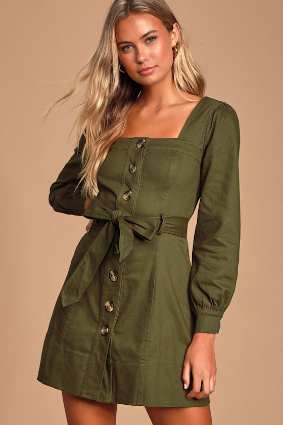 Tayah Olive Green Button-Up Mini Dress 2