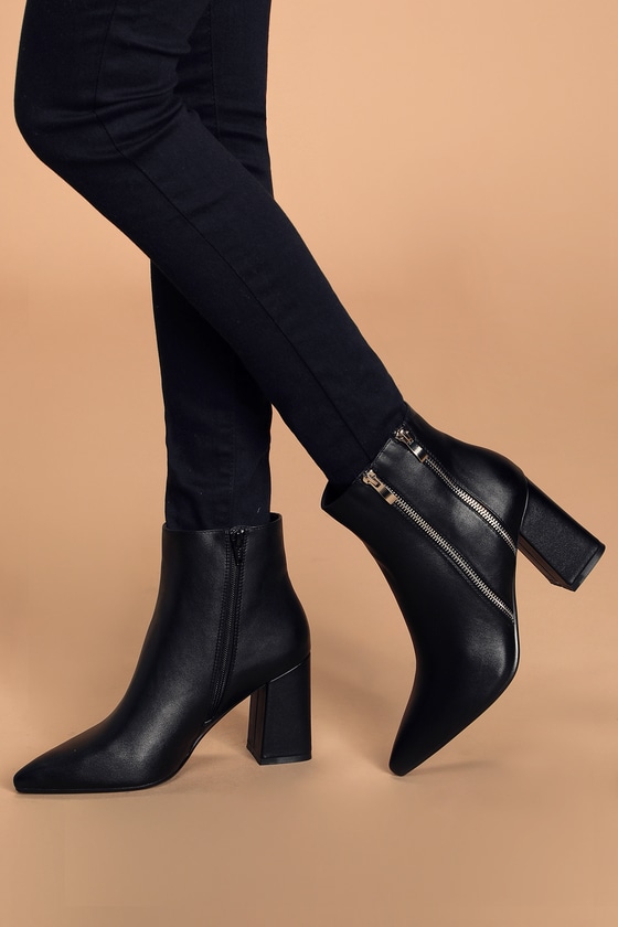Classic Black Boots - Ankle Booties - Pointed-Toe Booties - Boots