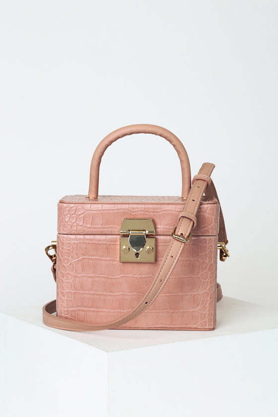 Trendy Queen Blush Crocodile Embossed Square Bag 1