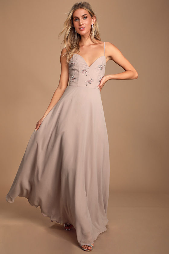 Sweet Romance Dusty Lavender Sequin Backless Maxi Dress