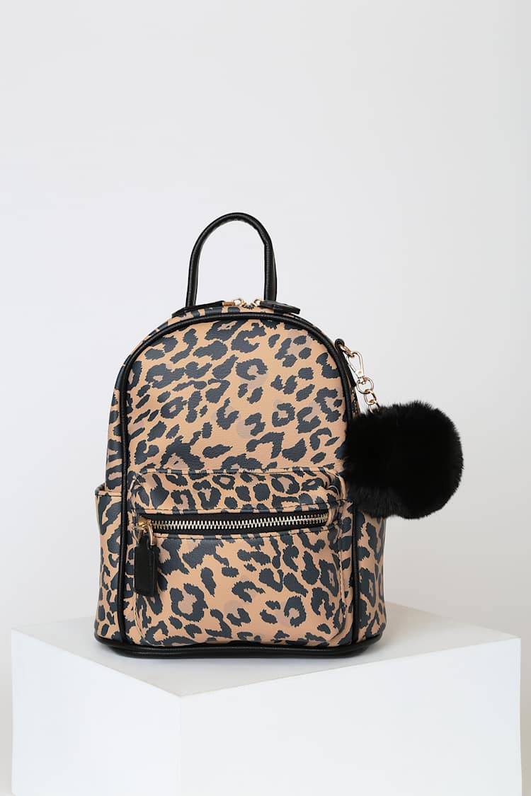 Cute Leopard Print Backpack - Mini Backpack - Pompom  display picture 1