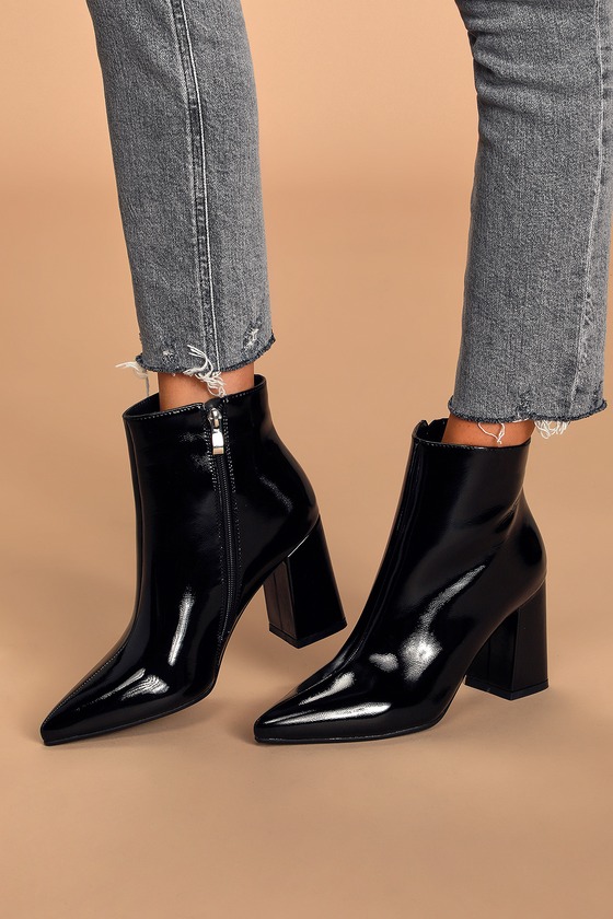 Chic Black Boots - Pointed-Toe Booties - Vegan Leather Boots