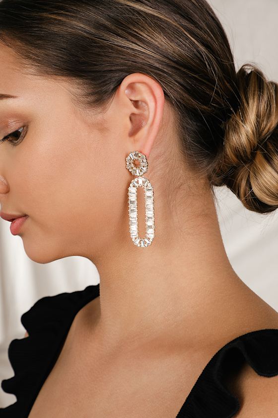 Chic Gold Earrings Rhinestone Earrings Glass Earrings Lulus