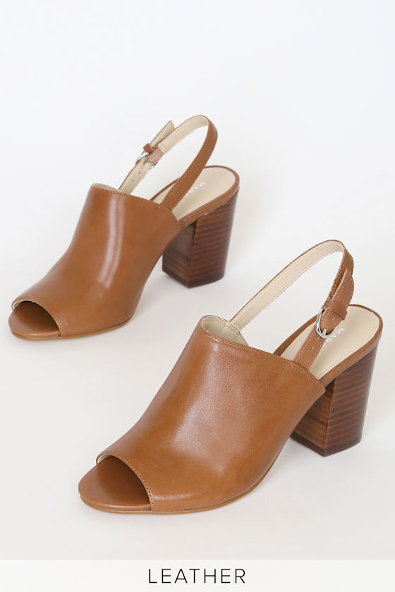 Marc Fisher Wala - Brown Leather Mules - Peep-Toe Slingback