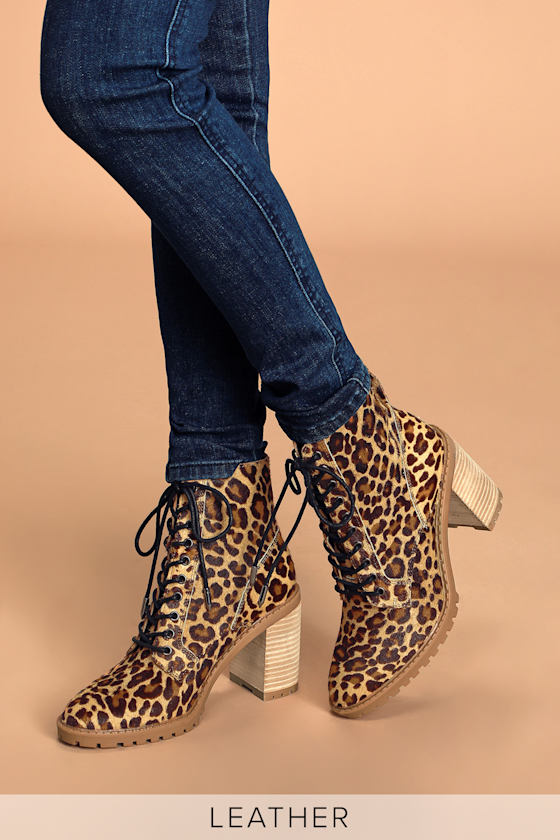 Norma Dark Leopard Calf Hair Lace-Up Ankle Boots 2