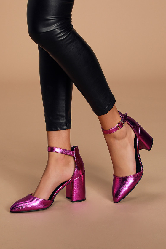 Pink Metallic Heels Ankle Strap Heels Block Heels Lulus