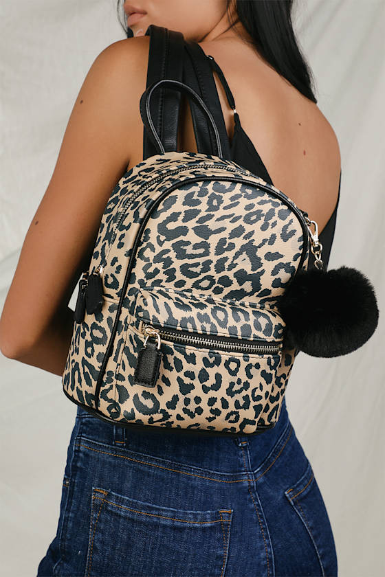 Cute Leopard Print Backpack Mini Backpack Pompom Backpack Lulus