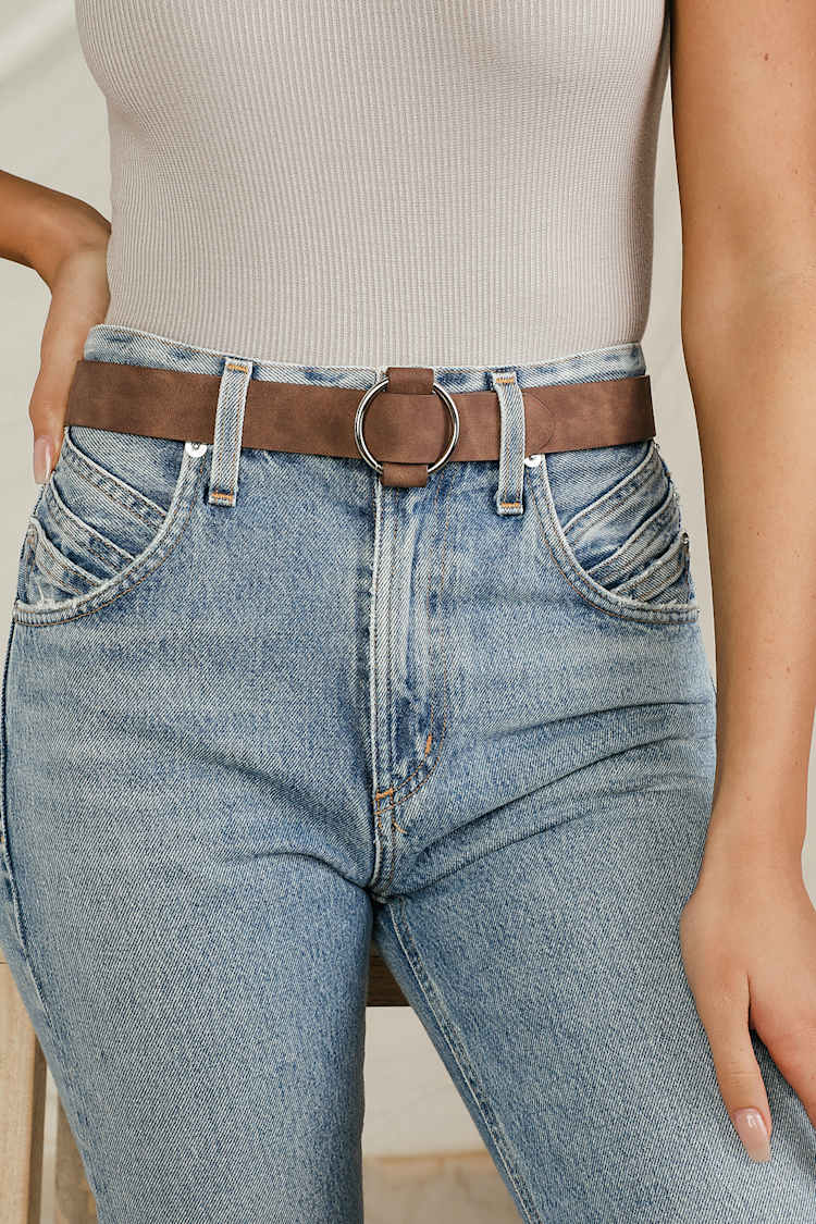 Chic Brown Ring Belt Vegan Suede Belt O Ring Belt Lulus