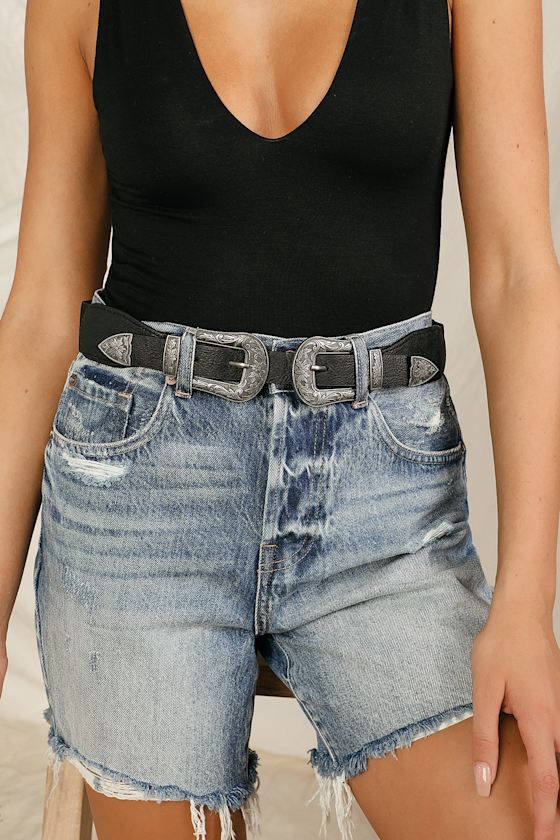 Fleur-Ever and Ever Black and Silver Double Buckle Belt 7