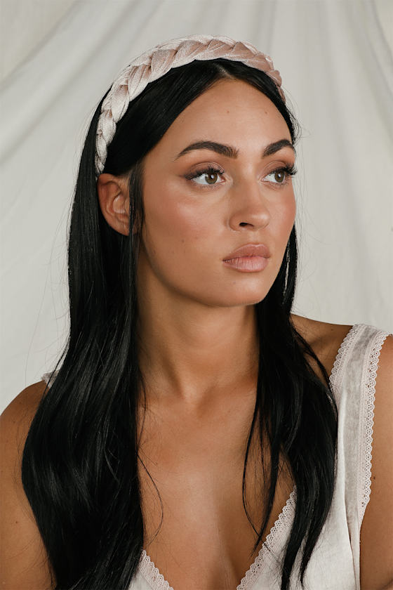 Clea Taupe Velvet Braided Headband 1