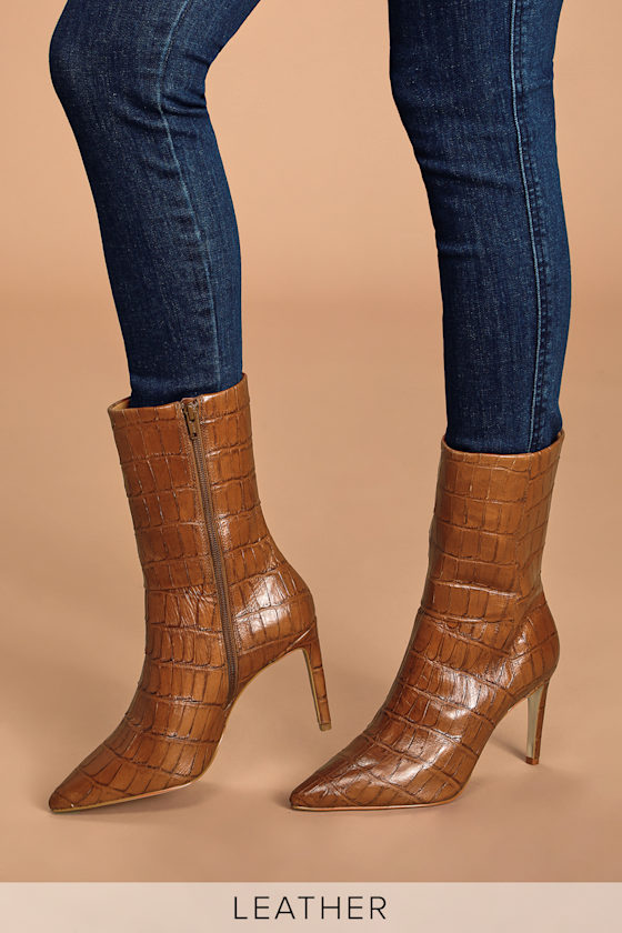 Dream Catcher Cognac Leather Pointed-Toe High Heel Boots 4