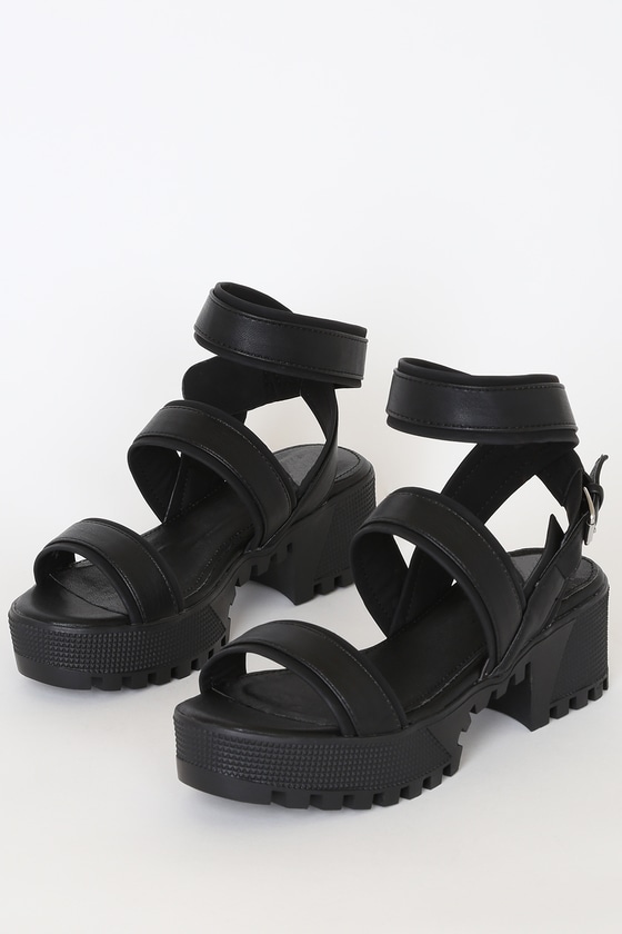 Cute Black Sandals Ankle Strap Sandals Chunky Sandals Lulus