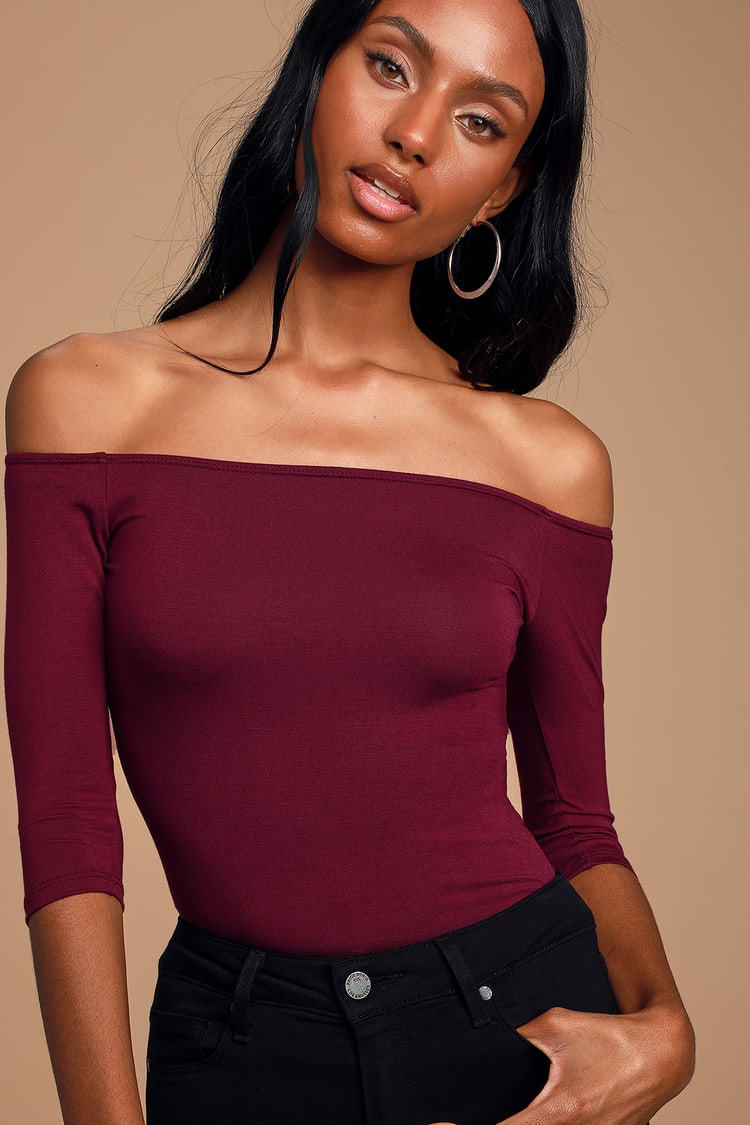 off the shoulder red top