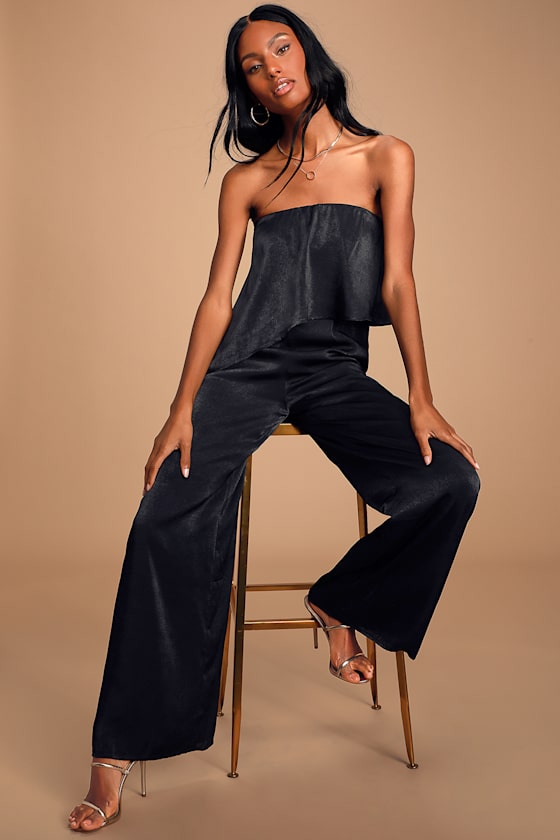 Raven Black Satin Wide Leg Jumpsuit 6