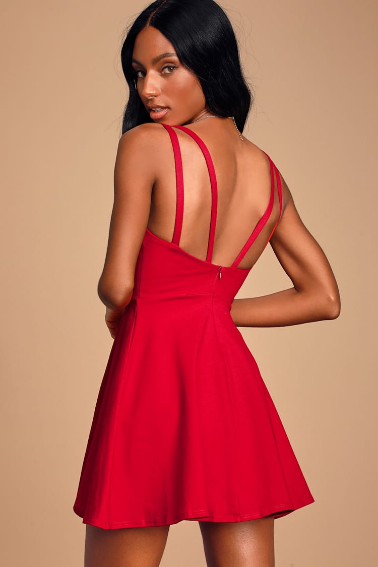 Sexy Red Skater Dress - Strappy Skater Dress - V-Neck Dress - Lulus