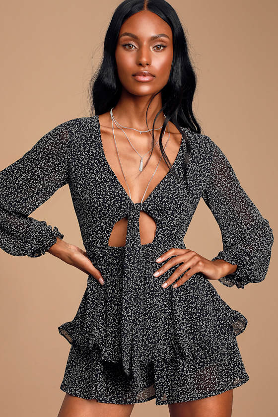 Cammy Black and White Print Tie-Front Skort Romper 6