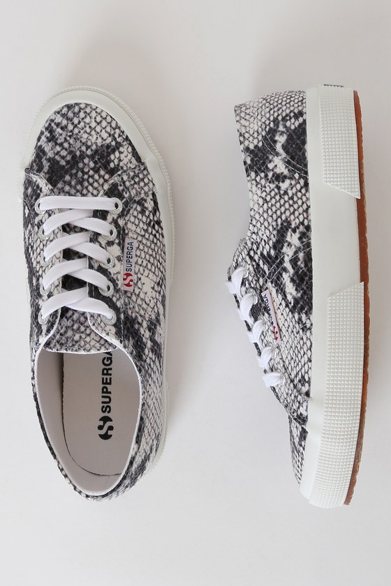 white snake print trainers