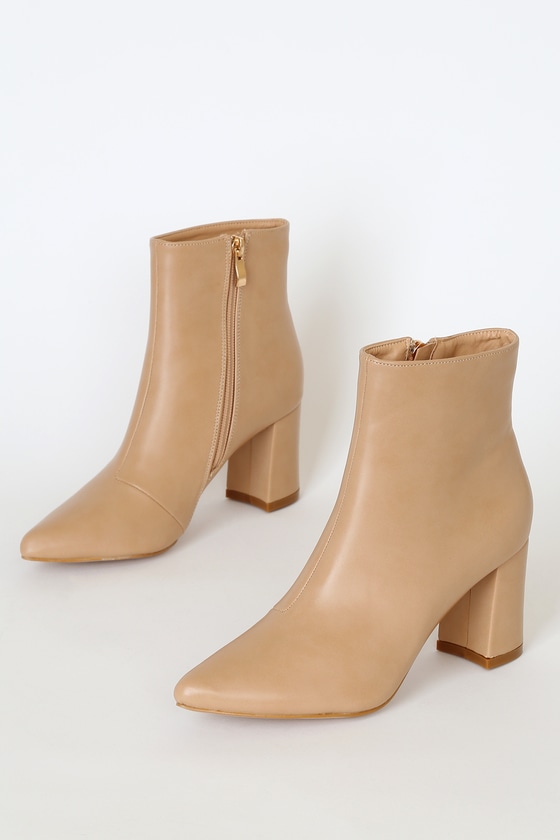 Chic Nude Boots - Pointed-Toe Boots 
